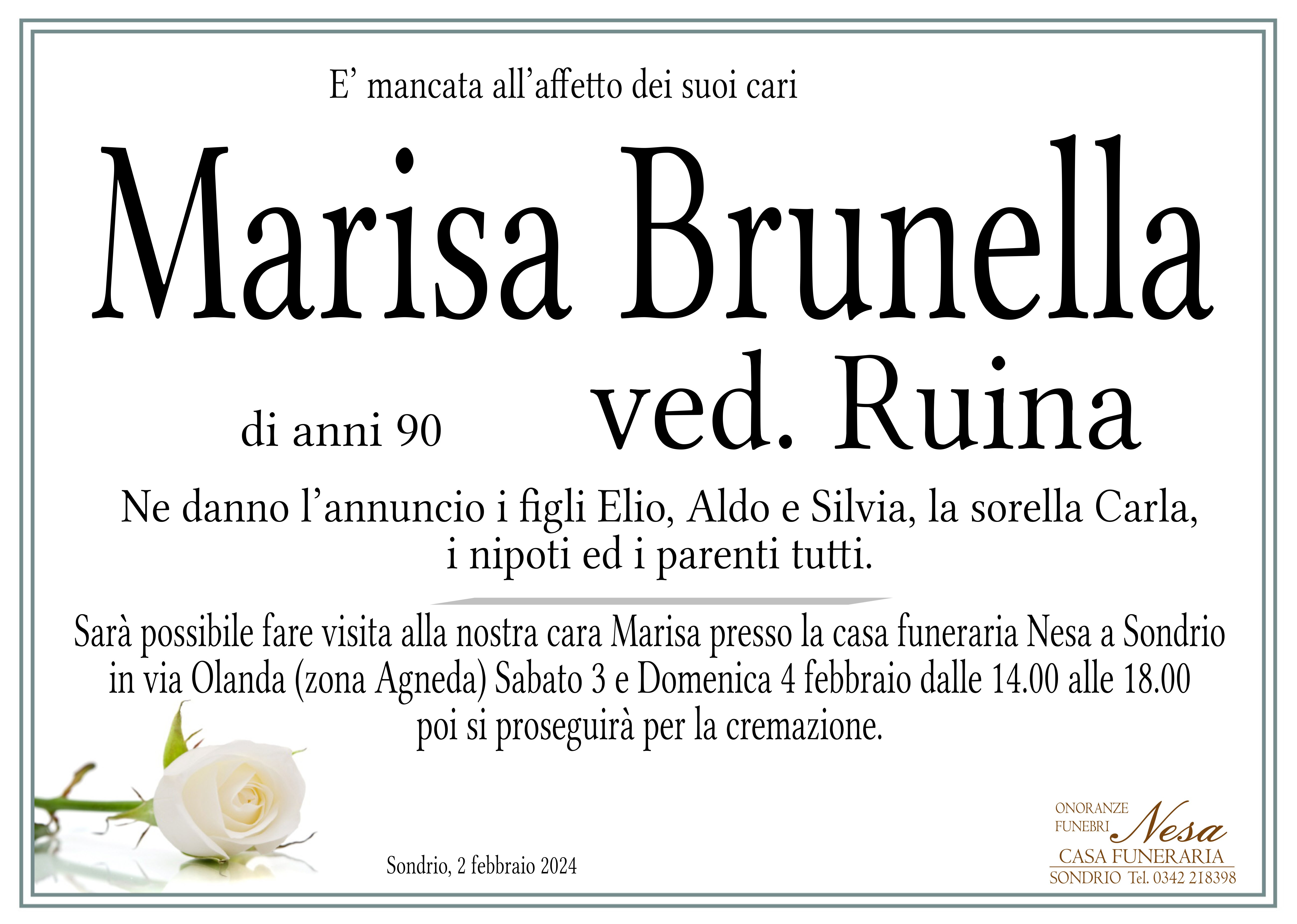 Necrologio Marisa Brunella ved. Ruina